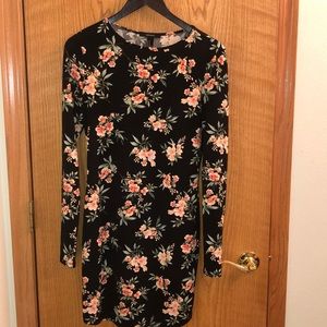 Black Floral Fitted Dress